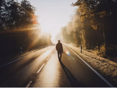 Man walking along a path